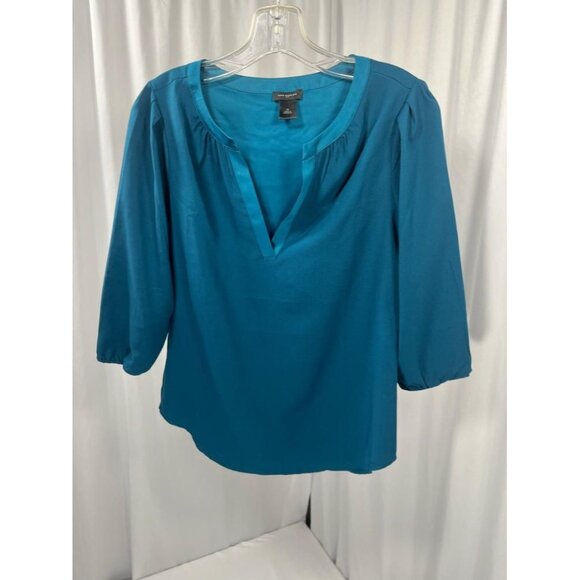 Ann Taylor Tops - Ann Taylor Long Sleeve Satin Blouse Blue Vneck Womens Size XS Silky Sleek